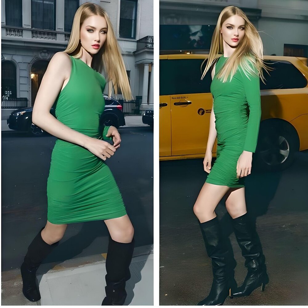 Zara Green Ruched Asymmetric Mini Dress Sz Medium NWT